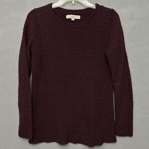 LOFT Sweater Women's S Purple Long Sleeve Waffle Knit Cozy Preppy Dark Academia